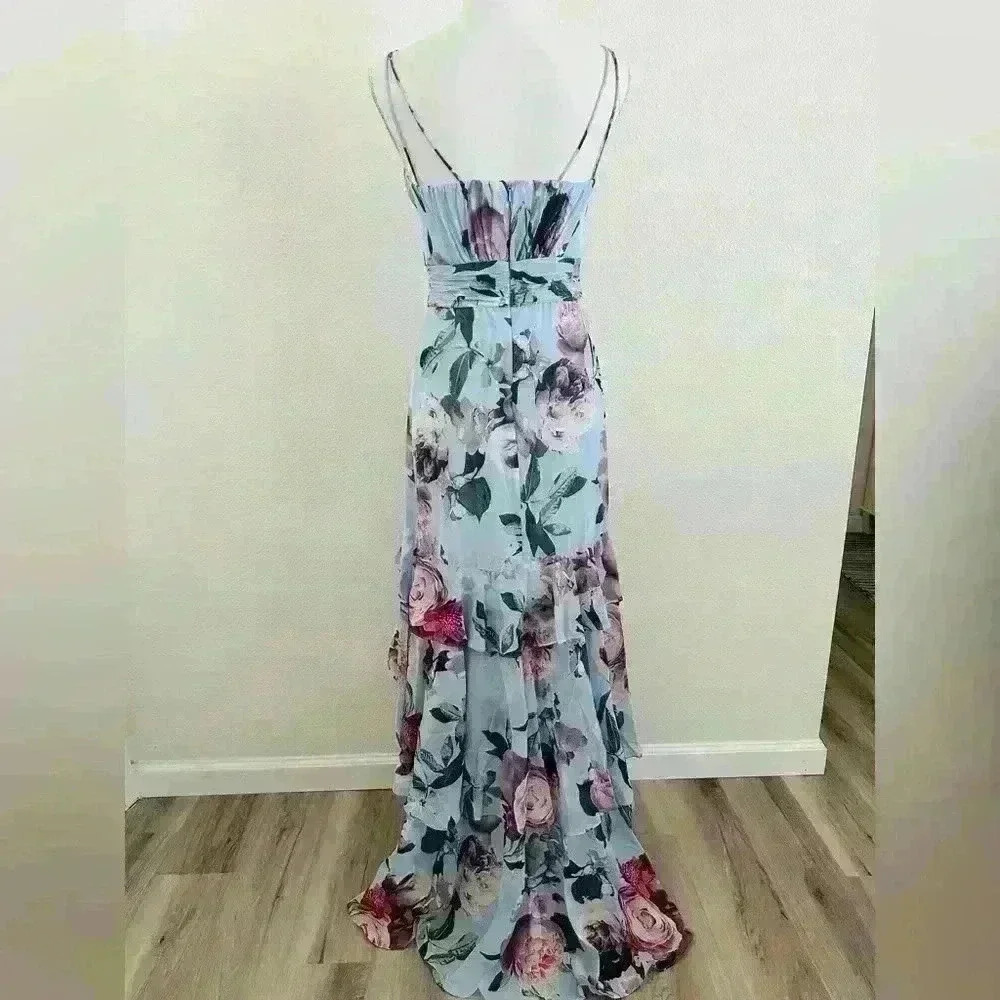 XSCAPE Floral-Print Ruffled High-Low Sleeveless Gown Size 2 - Picture 5 of 14